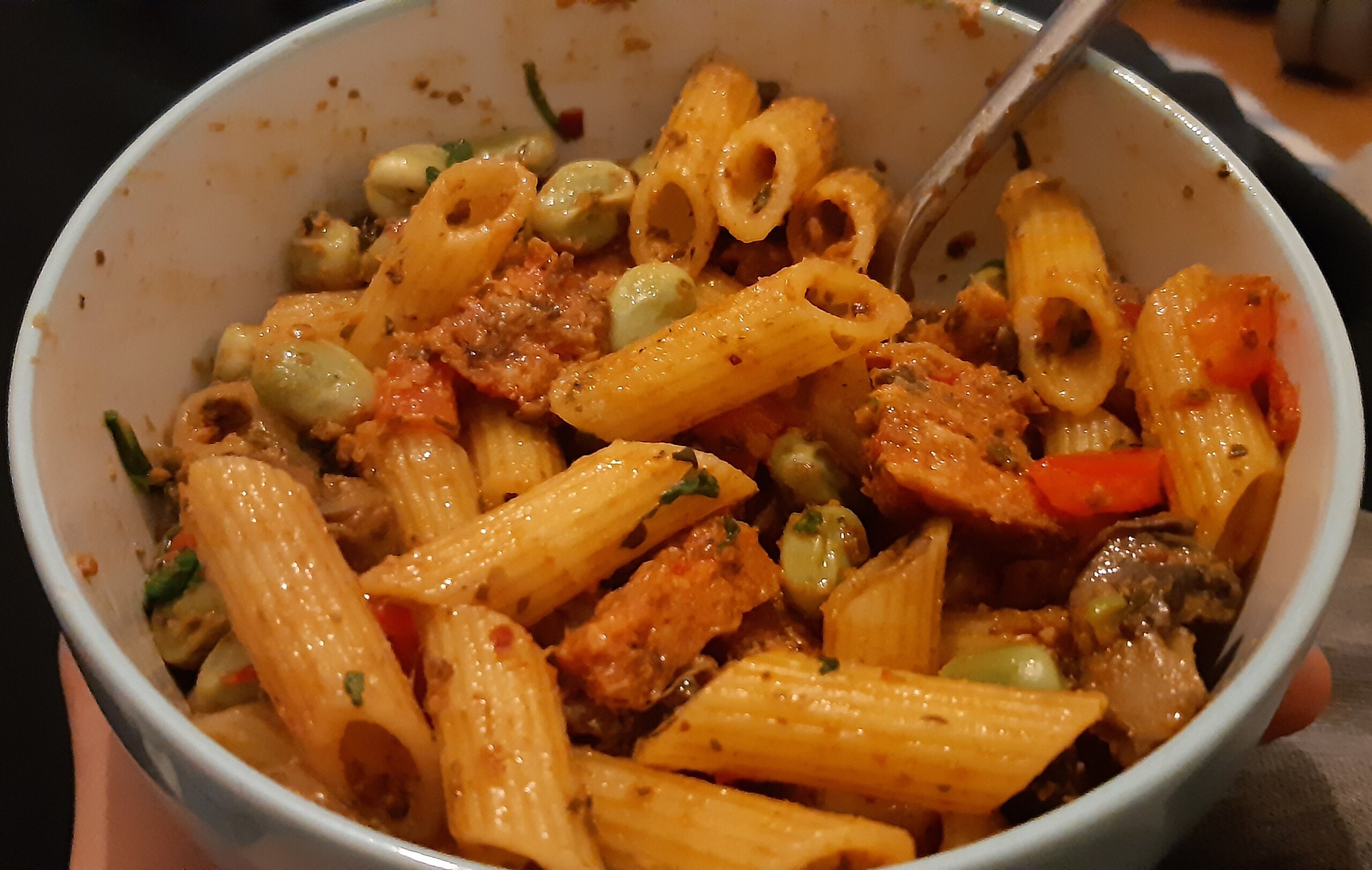 vegan chorizo broad bean pasta
