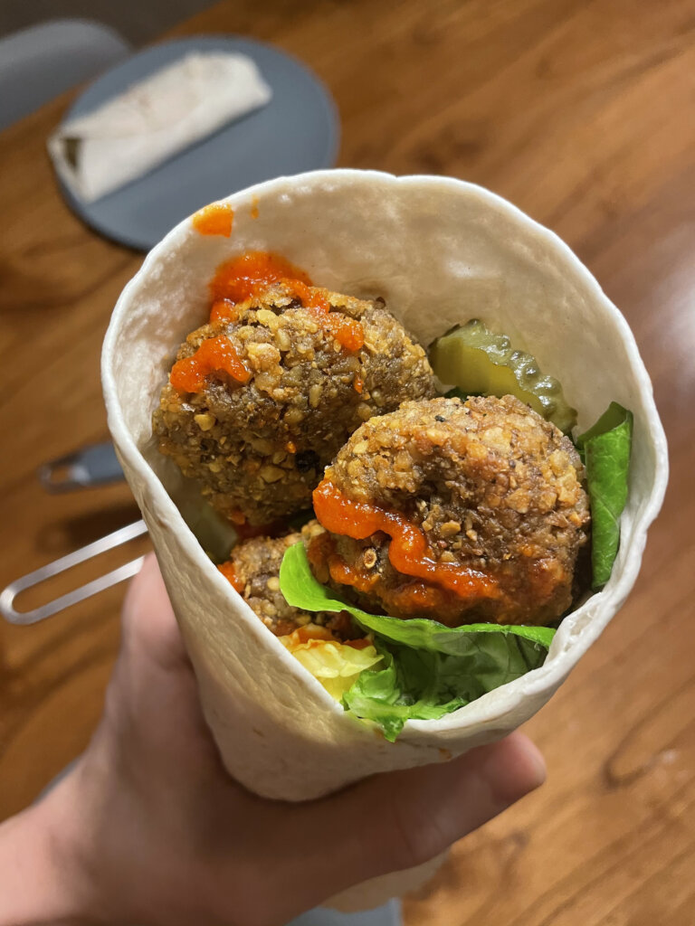 vegan spicy falafel wrap
