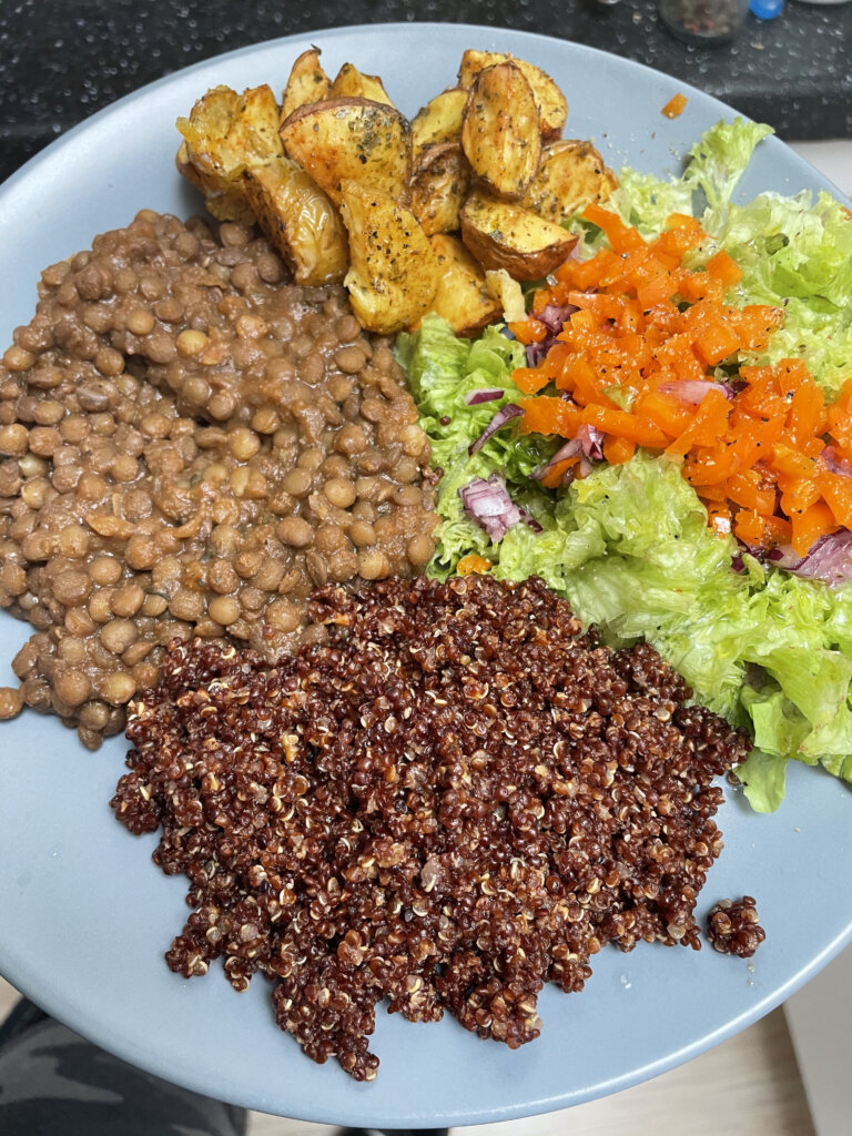 brown lentils and quinoa