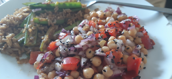 chickpea salad and okra stir fry