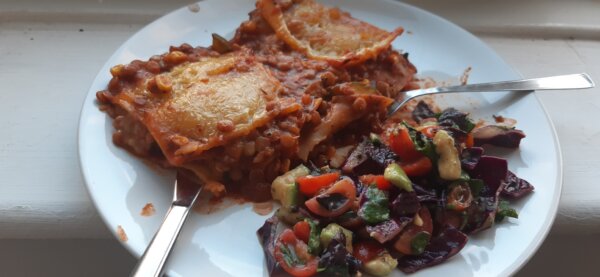 veganised brown lentil gf lasagne