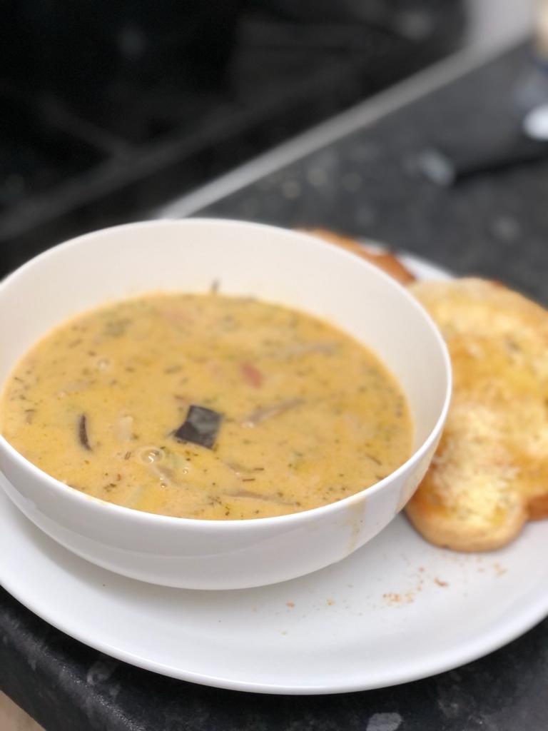 vegan clam chowder plate