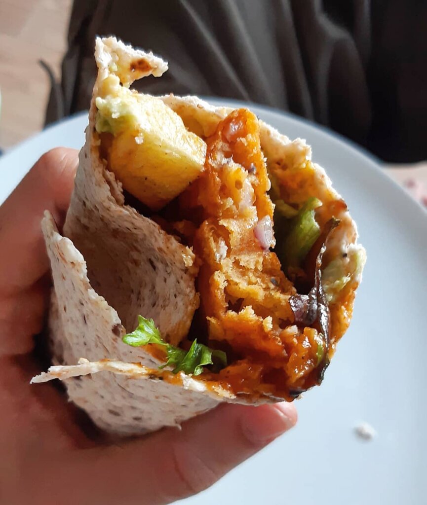 rolled bitten curry wrap