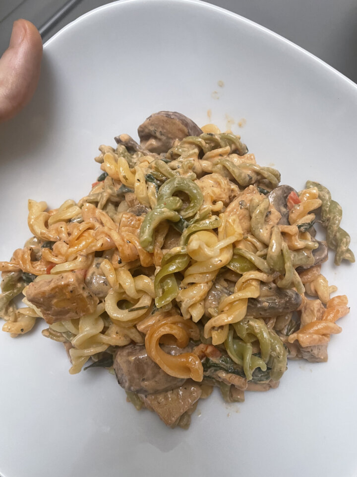 Creamy vegan tempeh mushroom pasta