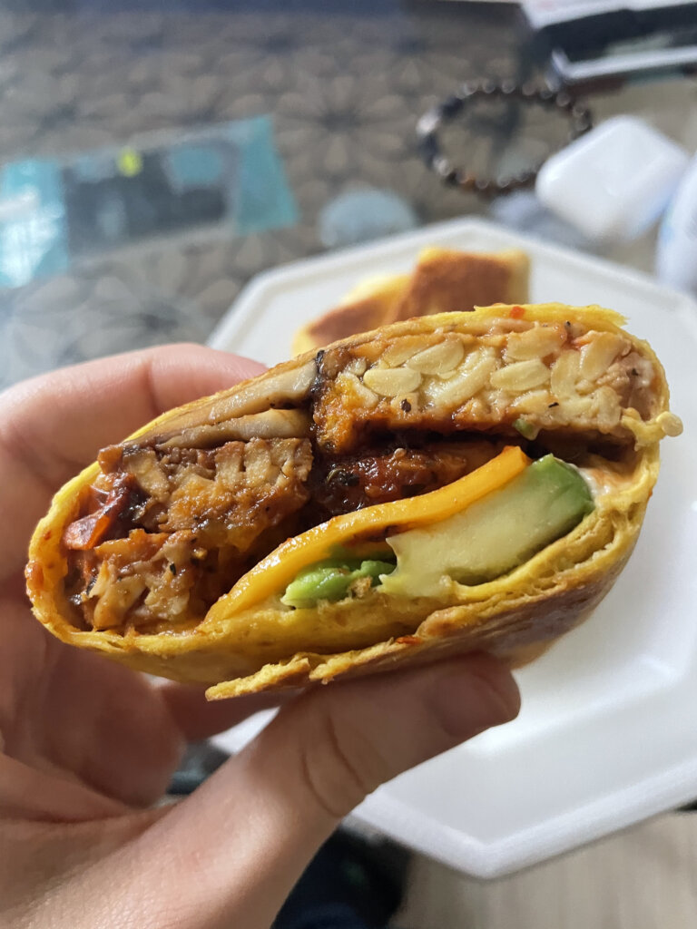 Tempeh mushroom wrap vegan cheese avocado