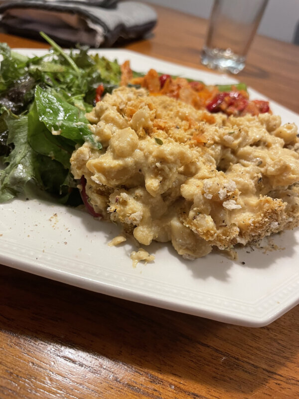 plated mac and cheese baked vegan