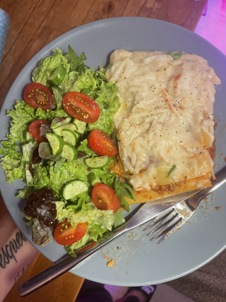 vegan lasagne and salad