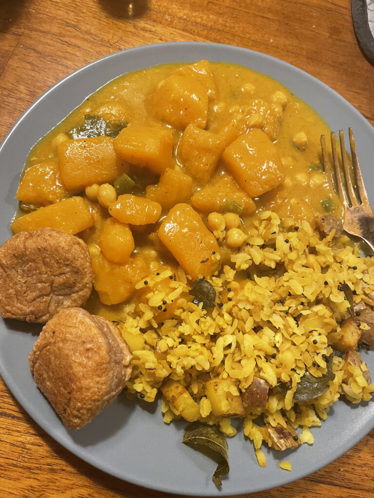 curry poha and dumplings