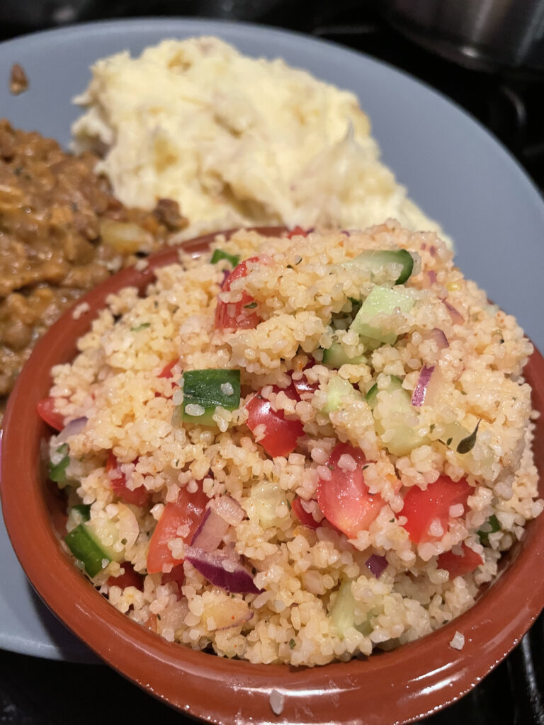 tabbouleh mash and lentils