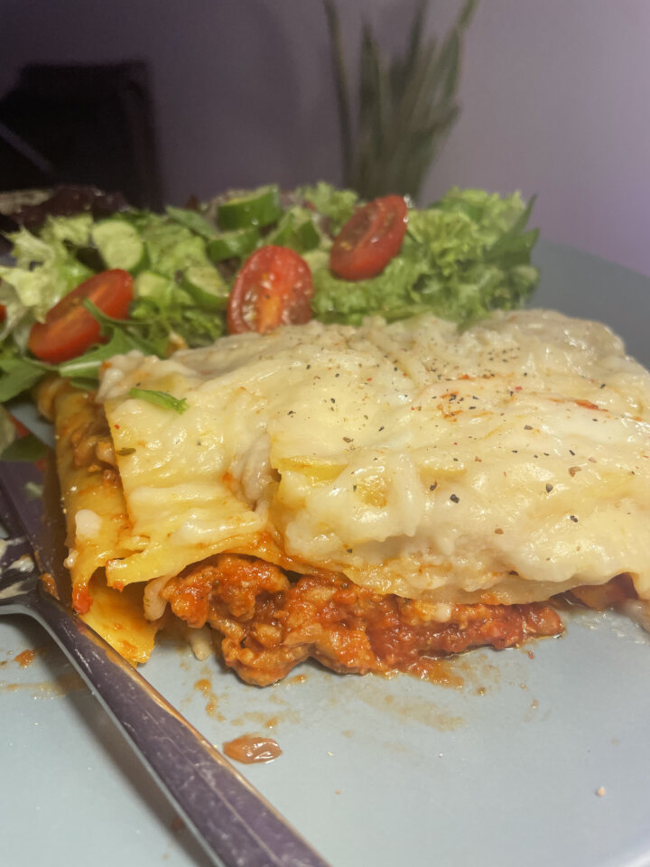 side view veganised lasagne