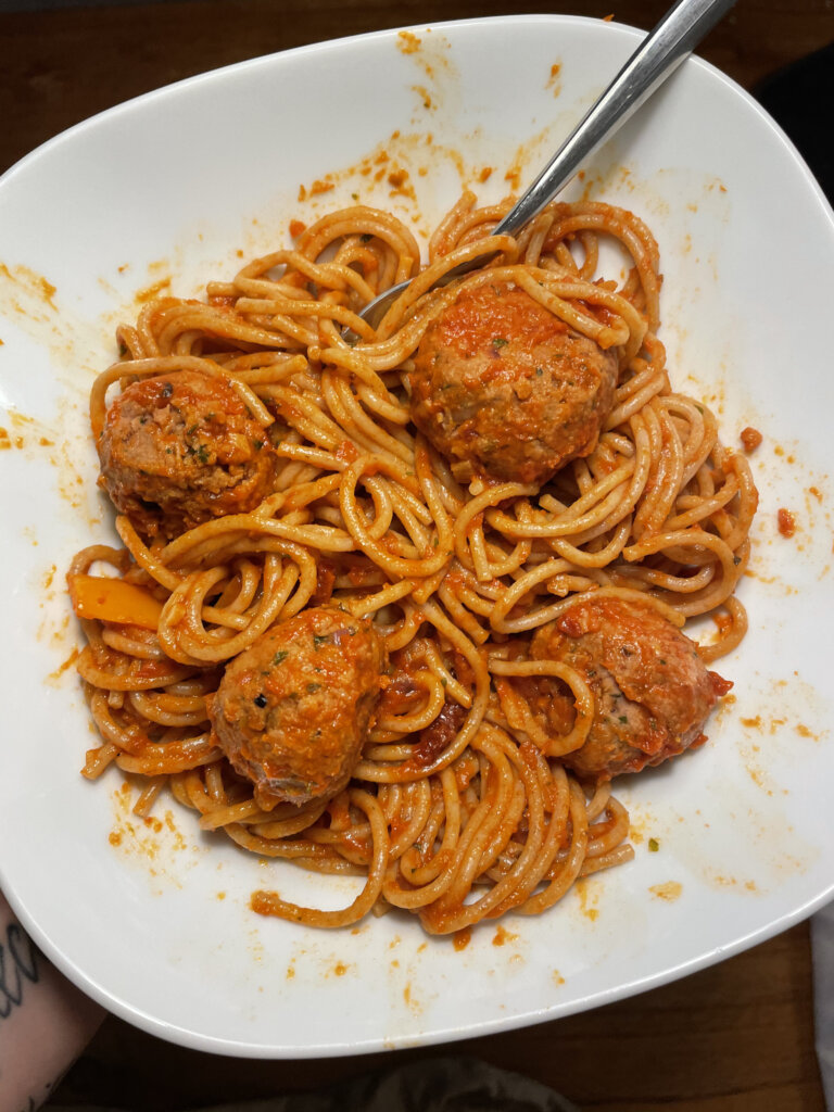 veganised spag meatballs